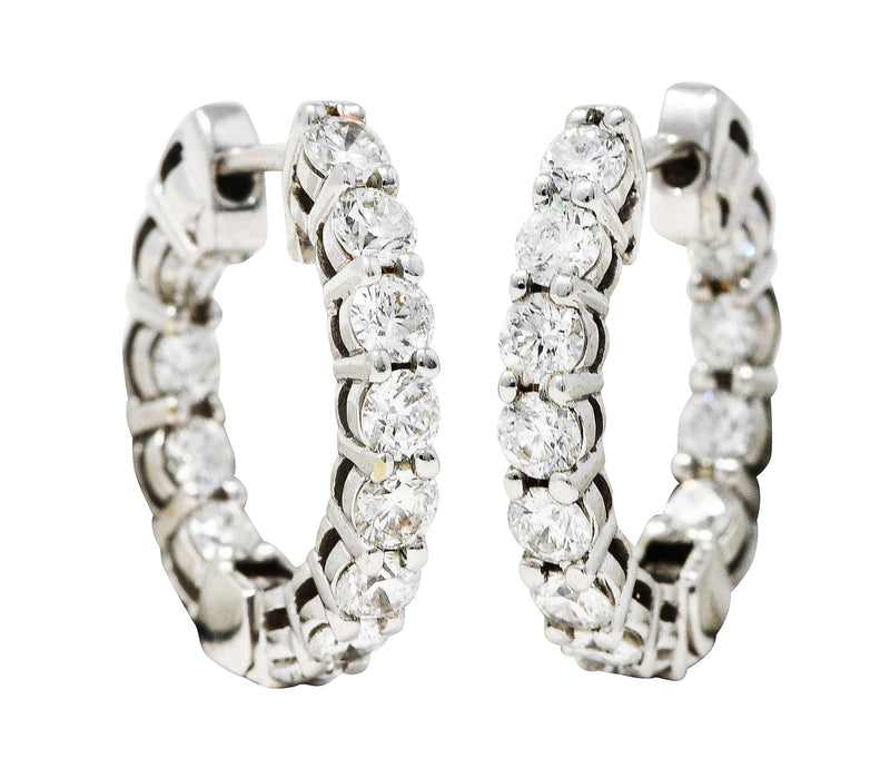 Modern 1.50 CTW Diamond 18 Karat White Gold 17 MM Huggie Hoop EarringsEarrings - Wilson's Estate Jewelry