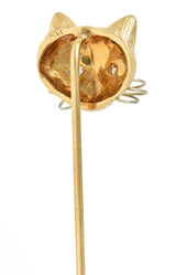 1960's Diamond 14 Karat Yellow Gold Vintage Cat Stickpin