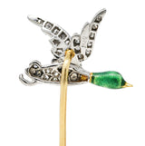 Mcteigue Vintage Diamond Enamel Platinum 18 Karat Gold Mallard Duck Stickpin Wilson's Estate Jewelry