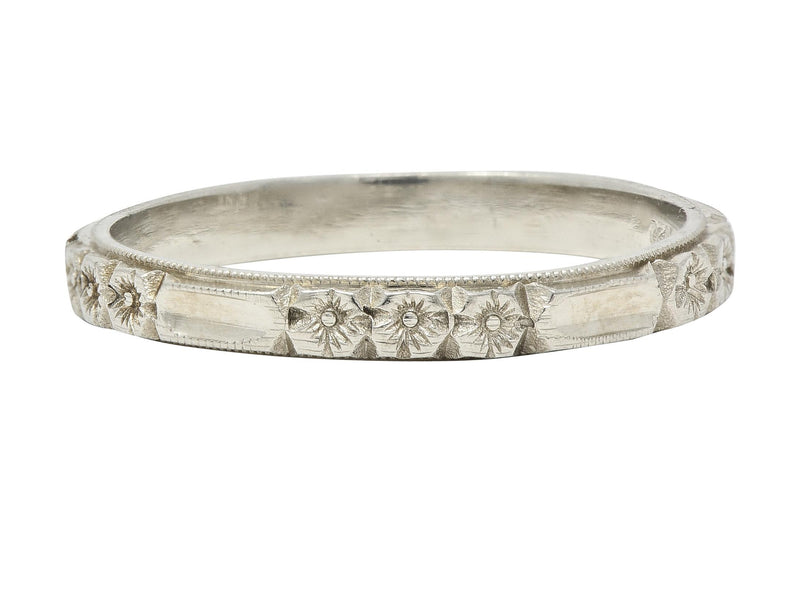 Art Deco 14 Karat White Gold Orange Blossom Vintage Wedding Band Ring