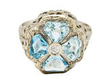 Early Art Deco 1.38 CTW Aquamarine Diamond 14 Karat White Gold Clover RingRing - Wilson's Estate Jewelry