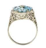 Early Art Deco 1.38 CTW Aquamarine Diamond 14 Karat White Gold Clover RingRing - Wilson's Estate Jewelry