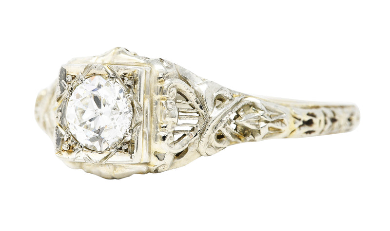 Early Art Deco 0.48 CTW Diamond 18 Karat White Gold Flourished Engagement RingRing - Wilson's Estate Jewelry