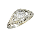 Art Deco 0.33 CTW Diamond 18 Karat White Gold Wheat Hexagonal Engagement Ring