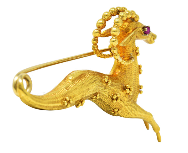 Cartier Ruby 18 Karat Yellow Gold Whimsical Gazelle Vintage Brooch Wilson's Estate Jewelry