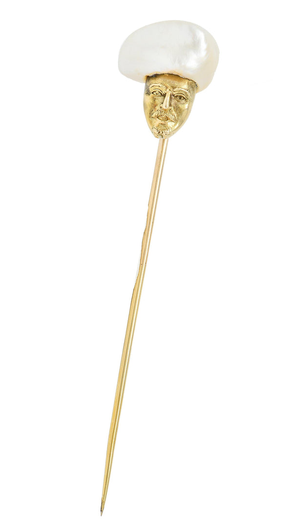 Victorian Baroque Pearl 14 Karat Yellow Gold Sultan Antique Stickpin