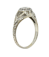 Art Deco 0.33 CTW Diamond 18 Karat White Gold Wheat Hexagonal Engagement Ring