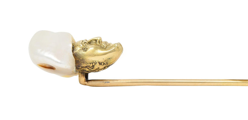 Victorian Baroque Pearl 14 Karat Yellow Gold Sultan Antique Stickpin
