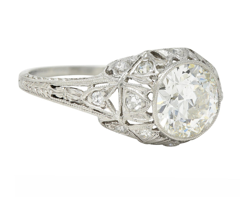 Art Deco 1.72 CTW Old European Cut Diamond Platinum Tulip Engagement Ring