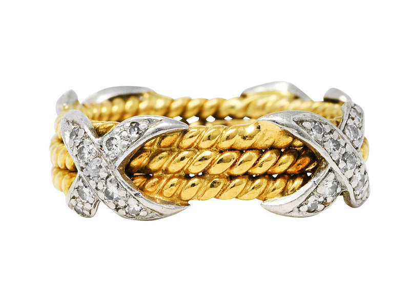 Schlumberger Tiffany & Co. Diamond Platinum 18 Karat Gold X BandRing - Wilson's Estate Jewelry