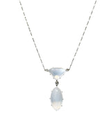 Art Deco Old Mine Diamond Moonstone Platinum Drop Antique Station Necklace Wilson's Estate Jewelry