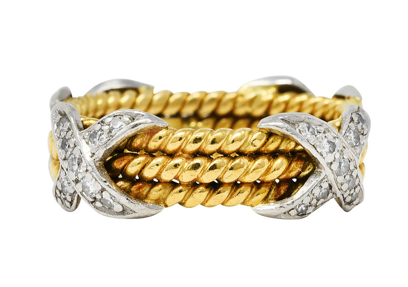 Schlumberger Tiffany & Co. Diamond Platinum 18 Karat Gold X BandRing - Wilson's Estate Jewelry
