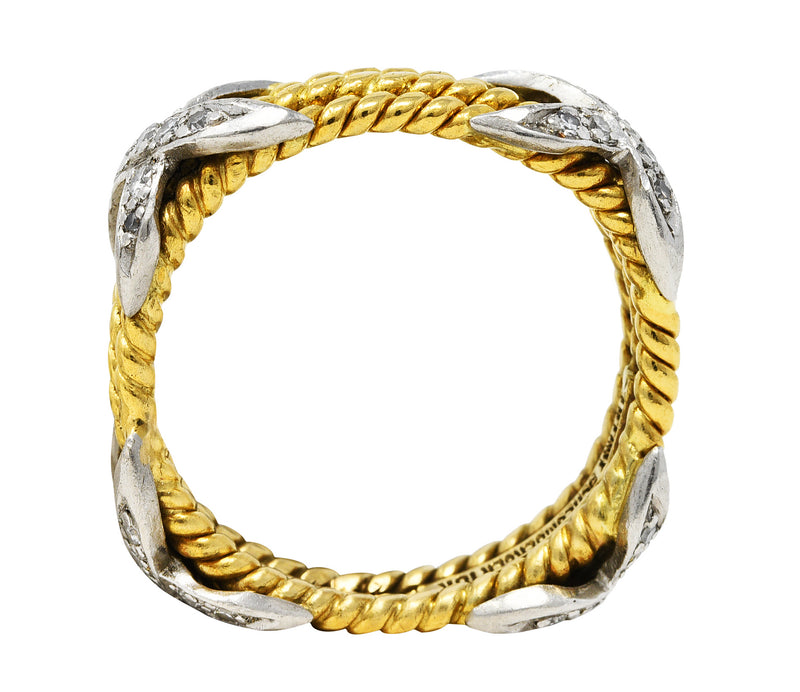 Schlumberger Tiffany & Co. Diamond Platinum 18 Karat Gold X BandRing - Wilson's Estate Jewelry