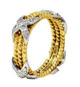 Schlumberger Tiffany & Co. Diamond Platinum 18 Karat Gold X BandRing - Wilson's Estate Jewelry