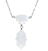 Art Deco Old Mine Diamond Moonstone Platinum Drop Antique Station Necklace Wilson's Estate Jewelry
