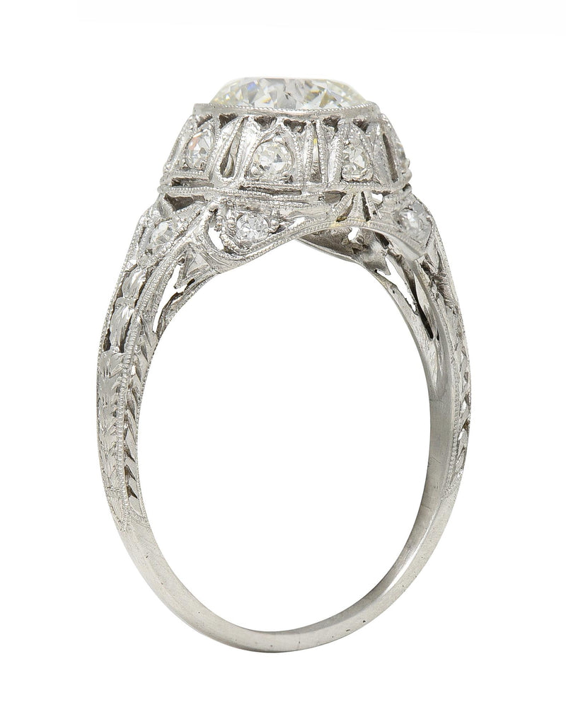 Art Deco 1.72 CTW Old European Cut Diamond Platinum Tulip Engagement Ring