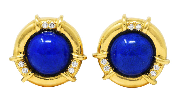 1985 Tiffany & Co. Diamond Lapis Lazuli 18 Karat Yellow Gold Ear-Clip EarringsEarrings - Wilson's Estate Jewelry
