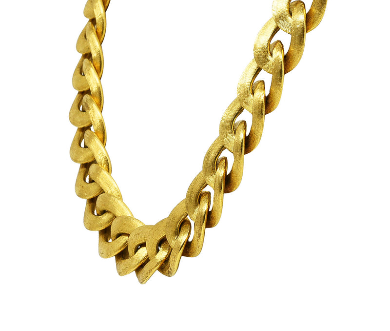 18 Karat Yellow Gold Brushed Curb Link Vintage Chain Necklace Wilson's Estate Jewelry