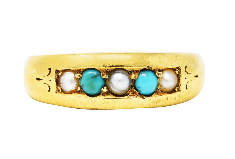 Victorian Turquoise Pearl 18 Karat Yellow Gold Unisex Band RingRing - Wilson's Estate Jewelry