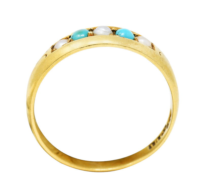 Victorian Turquoise Pearl 18 Karat Yellow Gold Unisex Band RingRing - Wilson's Estate Jewelry