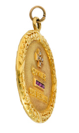 1910 French A. Augis Diamond Ruby 18 Karat Gold Love Poem Pendant Charmcharm - Wilson's Estate Jewelry