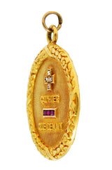 1910 French A. Augis Diamond Ruby 18 Karat Gold Love Poem Pendant Charmcharm - Wilson's Estate Jewelry