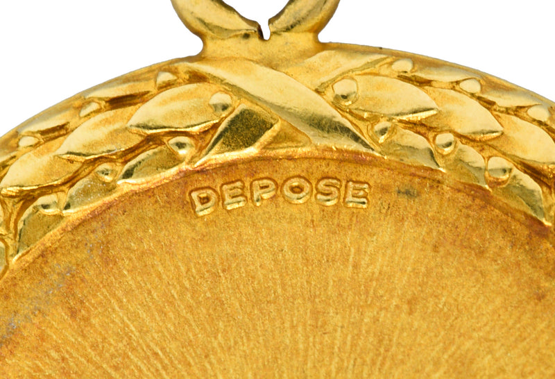 1910 French A. Augis Diamond Ruby 18 Karat Gold Love Poem Pendant Charmcharm - Wilson's Estate Jewelry