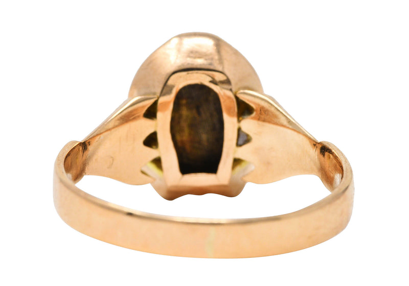 Victorian Rose Cut Diamond 14 Karat Two-Tone Gold Clover Horseshoe Band Ring Wilson's Estate Jewelry