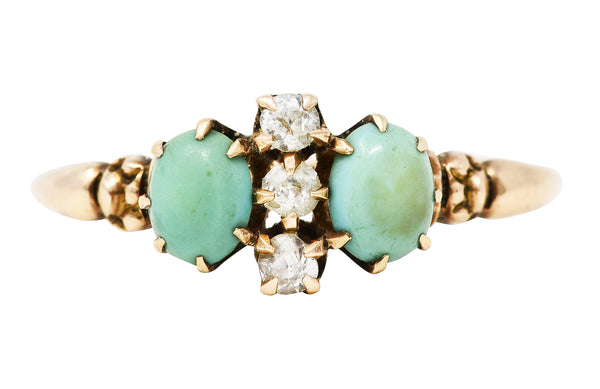 Bernot & Heger Victorian Diamond Turquoise 14 Karat Rose Gold RingRing - Wilson's Estate Jewelry