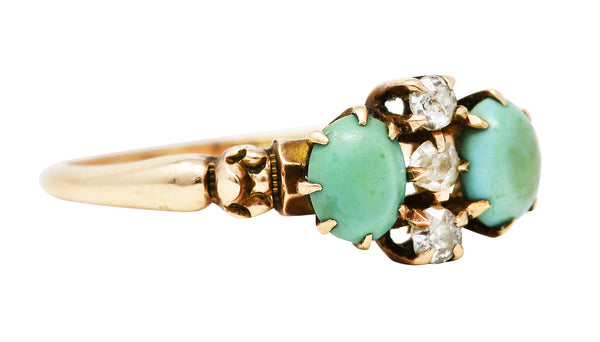 Bernot & Heger Victorian Diamond Turquoise 14 Karat Rose Gold RingRing - Wilson's Estate Jewelry