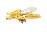 Art Nouveau Pearl 18 Karat Yellow Gold Swirling Floral Antique Brooch
