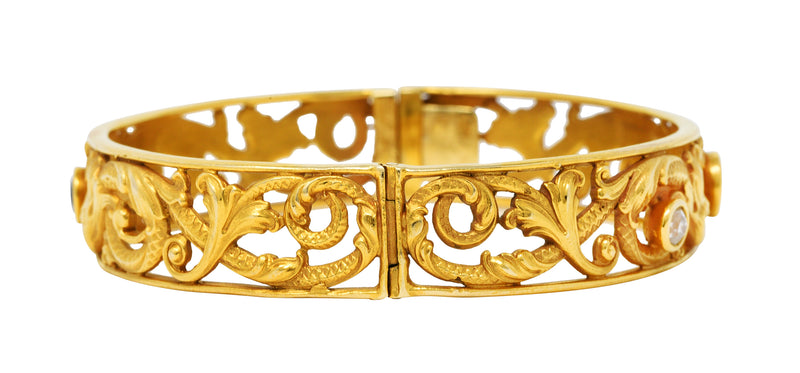 Whiteside & Blank Sapphire Diamond 14 Karat Gold Dragon Bangle Braceletbracelet - Wilson's Estate Jewelry