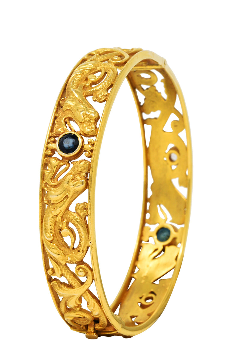 Whiteside & Blank Sapphire Diamond 14 Karat Gold Dragon Bangle Braceletbracelet - Wilson's Estate Jewelry