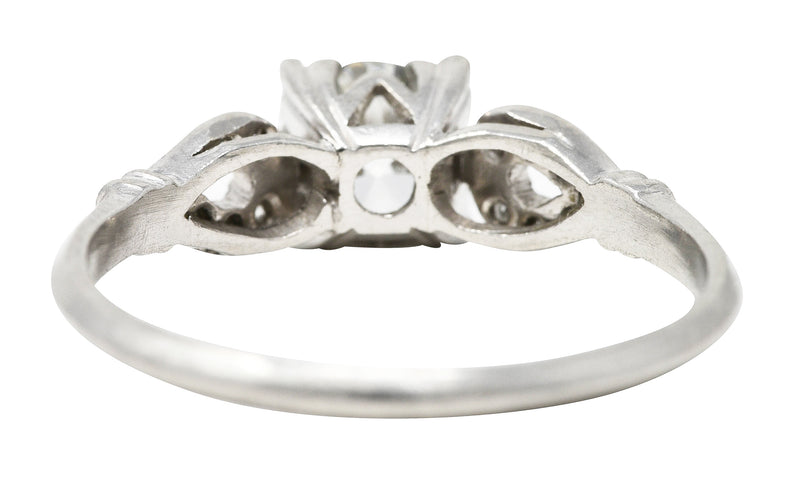 1930's Art Deco 0.90 CTW Diamond Platinum Buckle Engagement Ring Wilson's Estate Jewelry