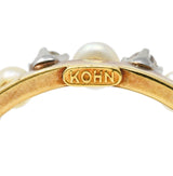 Kohn & Co. Edwardian 0.62 CTW Old European Cut Diamond Pearl Platinum 14 Karat Yellow Gold Antique Horseshoe Brooch Wilson's Estate Jewelry
