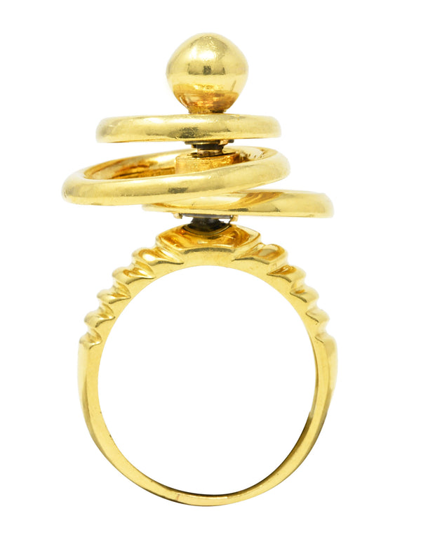 Modernist 1960's 18 Karat Yellow Gold Kinetic Spinning Vintage Fidget Statement Ring Wilson's Estate Jewelry