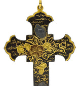 Victorian Japanese 10 Karat Yellow Gold Shakudo Floral Antique Cross Pendant