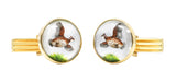 Late Victorian Painted Essex Crystal Mother-Of-Pearl 14 Karat Yellow Gold Quail Antique Cufflinks Wilson's Estate Jewelry