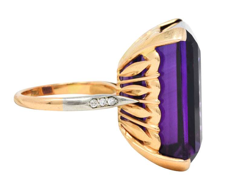 Vintage Amethyst Diamond 18 Karat Two-Tone Gold Statement RingRing - Wilson's Estate Jewelry