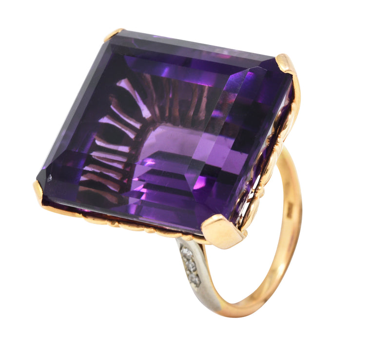 Vintage Amethyst Diamond 18 Karat Two-Tone Gold Statement RingRing - Wilson's Estate Jewelry