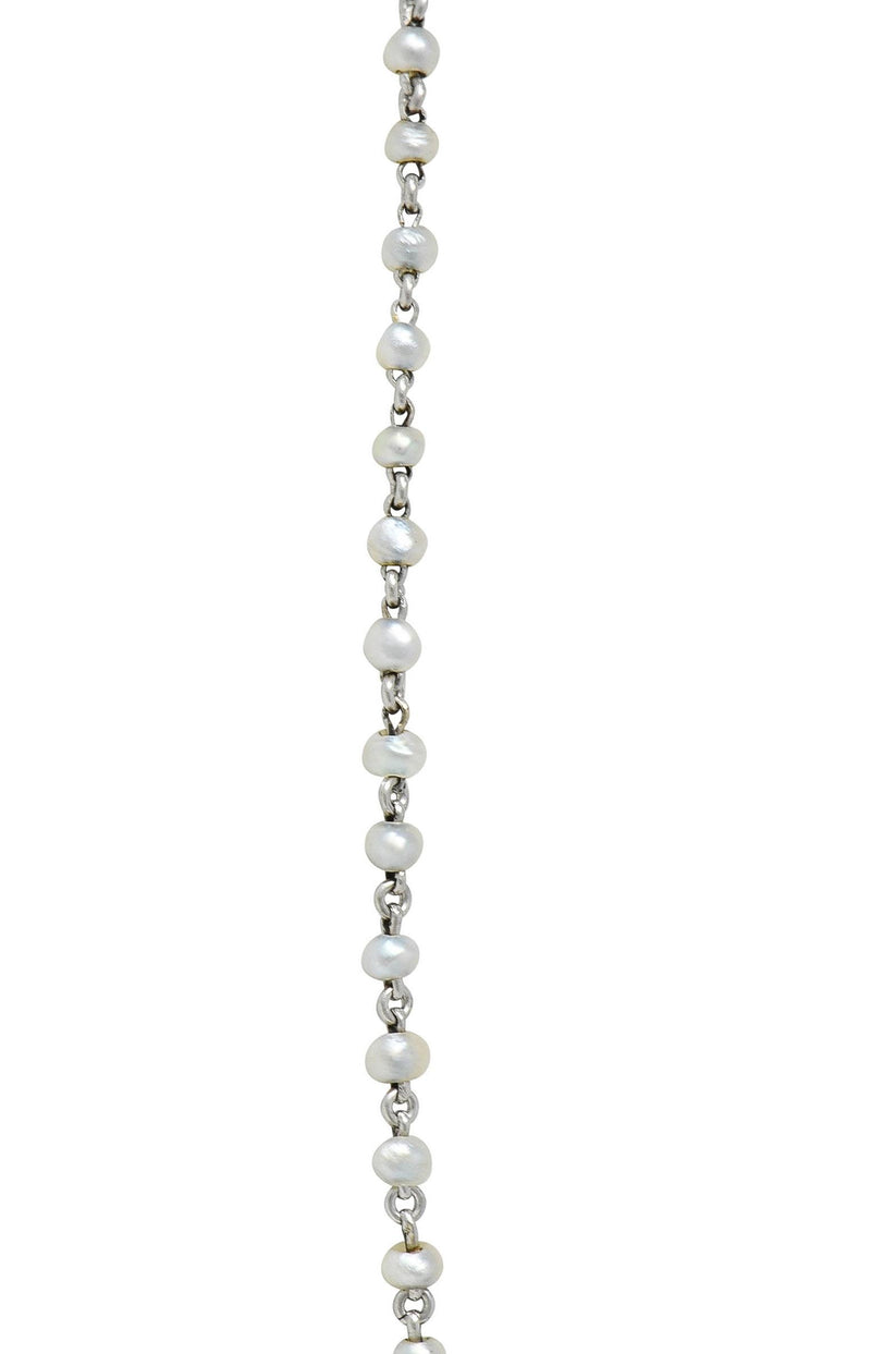 Edwardian Pearl Platinum Beaded Antique Chain Necklace