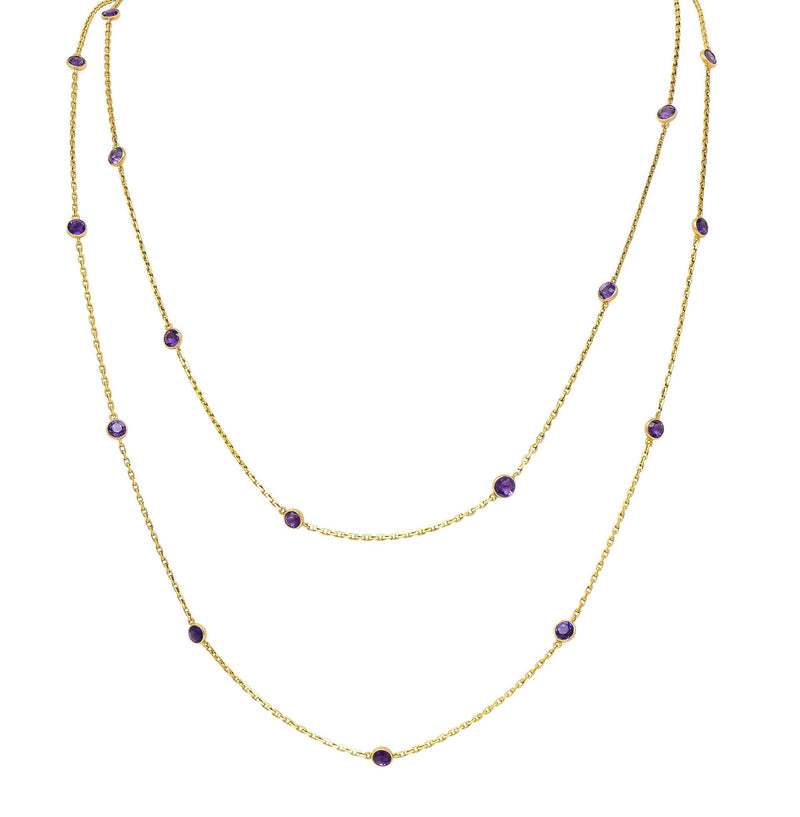 Victorian Amethyst 18K Yellow Gold 59 IN Long Antique Station Chain Necklace