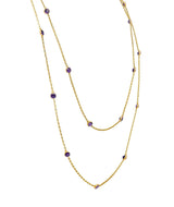 Victorian Amethyst 18K Yellow Gold 59 IN Long Antique Station Chain Necklace