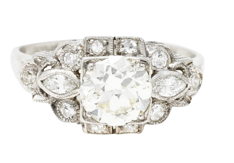 1930's Art Deco 1.30 CTW Diamond Platinum Geometric Engagement Ring Wilson's Estate Jewelry
