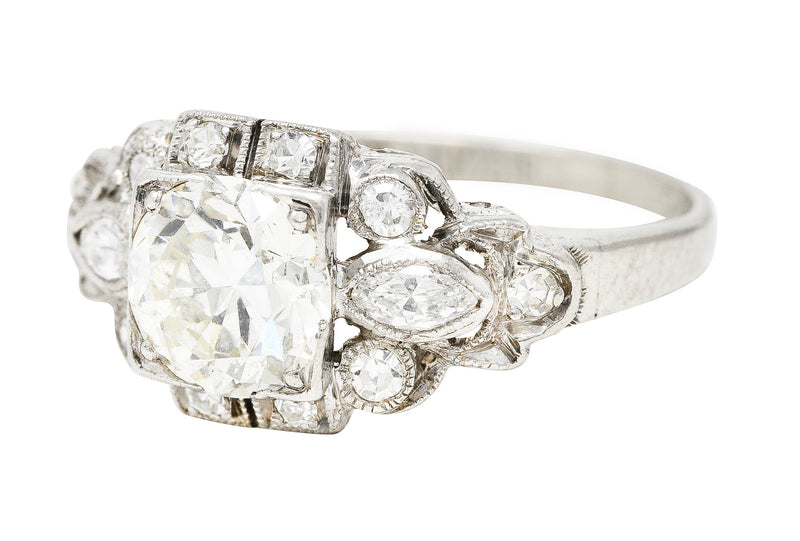 1930's Art Deco 1.30 CTW Diamond Platinum Geometric Engagement Ring Wilson's Estate Jewelry