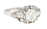 1930's Art Deco 1.30 CTW Diamond Platinum Geometric Engagement Ring Wilson's Estate Jewelry
