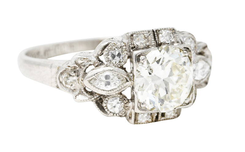 1930's Art Deco 1.30 CTW Diamond Platinum Geometric Engagement Ring Wilson's Estate Jewelry