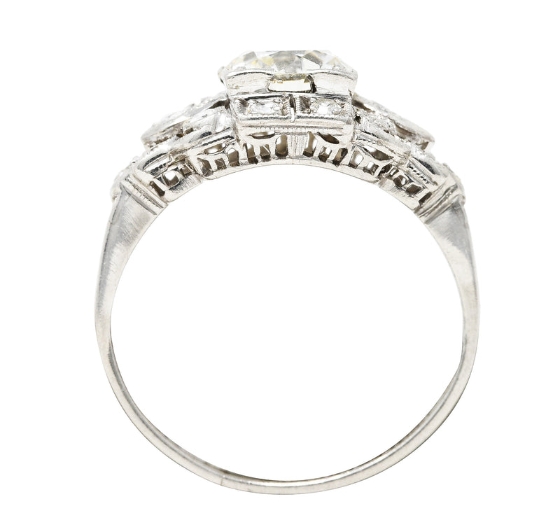1930's Art Deco 1.30 CTW Diamond Platinum Geometric Engagement Ring Wilson's Estate Jewelry