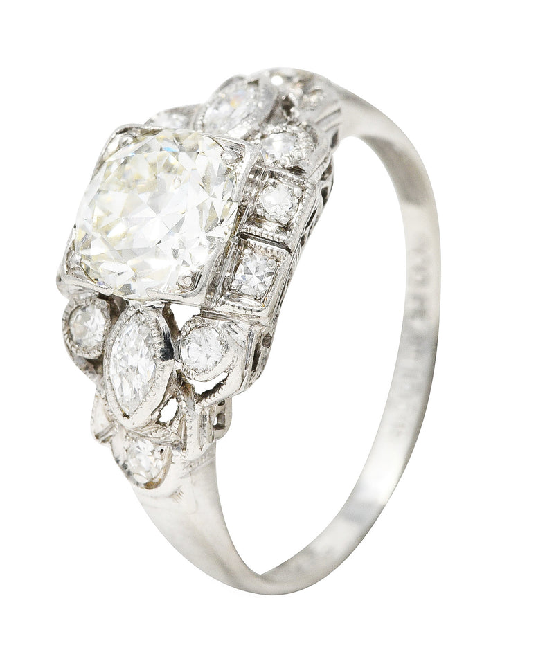1930's Art Deco 1.30 CTW Diamond Platinum Geometric Engagement Ring Wilson's Estate Jewelry