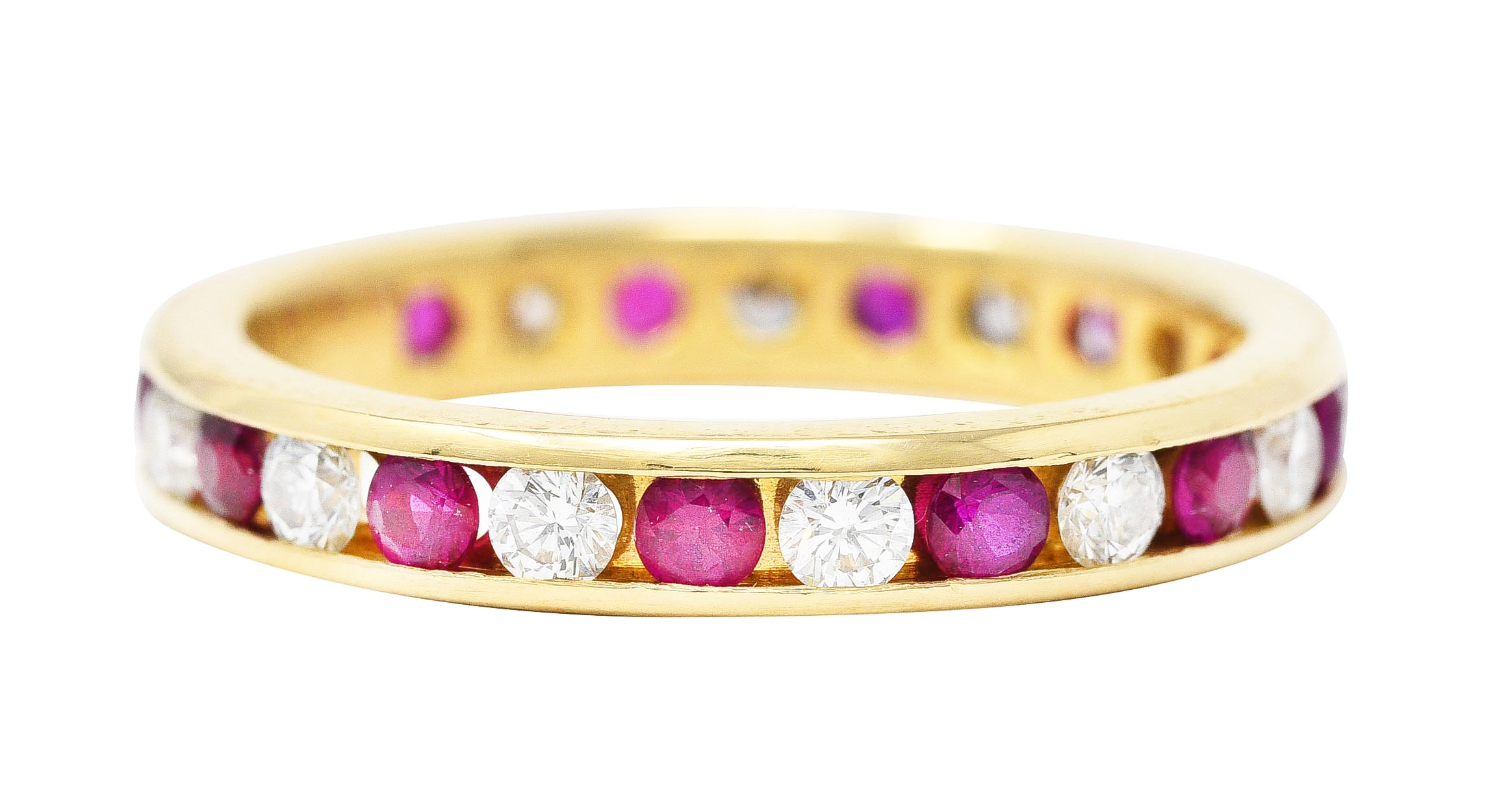 Tiffany & Co. 1990's 1.20 CTW Diamond Ruby 18 Karat Yellow Gold Vintage Eternity Channel Band Ring Wilson's Estate Jewelry